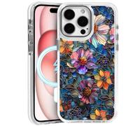 TnXee Case for iPhone 16 Pro Max,Compatible with MagSafe,Classic Clear Shockproof Protection Magnetic Phone Case - Colorful Floral Flower Art