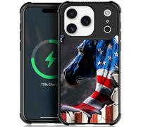 TnXee for iPhone 17 Pro Case Compatible with MagSafe,Soft TPU Anti-Skid Thread Four Corner Anti-Collision Protection Case for Men/Boys for iPhone 17 Pro 6.3inch American Flag Horse
