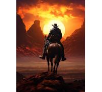 TNXEV 5D Diamond Art Painting by Number Kits Western Cowboy on Horse Sunrise Easy Diamond Round Full Drill Crystal Cross Stitch for Home Decoration 50 * 60cm