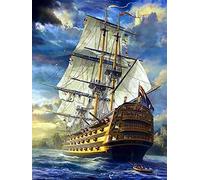 TNXEV 5D Full Drill Sailboat Sailing on Sea Round Diamond Painting Ship Boat by Number Kits for Adults & Kids Crystal Rhinestone Cross Stitch Beautiful Pictures for Wall Decoration ch40*50cm