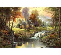 TNXEV Diamond Painting Kits for Adults Thomas Kinkade Autumn House in The Woods Creek 5D Full Drill Cross Stitch Painting Kits for Home, Office Decor 40x50cm