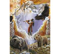 TNXEV DIY 5D Diamond Painting Kits for Adults & Kids, Full Drill Diamond Art Painting American Natives Indian Man and Wolf Rhinestone Crystal Embroidery Wall Art for Home Wall Decor 30x40cm