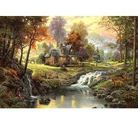 TNXEV DIY Diamond Painting by Numbers Kit,Full Drill Thomas Kinkade Autumn House in The Woods Creek Cross-Stitch Art Craft Wall Decoration 50x60cm