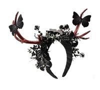 Tnxpumi Gothic Dark Simulation Plant Antler Headband Lolita Christmas Halloween Elk Butterfly Forest Hair Accessories Photography