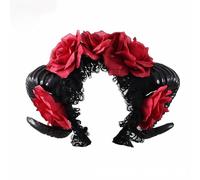 Tnxpumi Gothic Red Rose Headband Vampire Demon Sheep Ram's Horn Hair Band Accessories Skull Cos Headband (red rose lace)