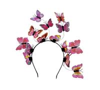 Tnxpumi Halloween Christmas Multi-colored Butterfly Headdress Forest Fairy Headpiece Bridal Wreath Headband (Pink)