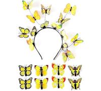 Tnxpumi Halloween Christmas Multi-colored Butterfly Headdress Forest Fairy Headpiece Bridal Wreath Headband (Hairpin Set - Yellow)