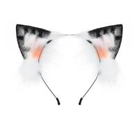 Tnxpumi Halloween Faux Fur Cute Cat Ears Headband Cosplay Tail Headdress Costume Set (Tabby cat ears)