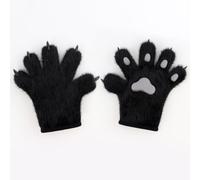 Tnxpumi Halloween Faux Fur Plush Pad Cat Paw Prop Cosplay Claws Gloves Mitten Costume Set (black gray)