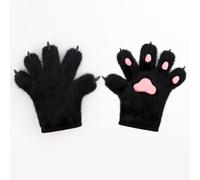 Tnxpumi Halloween Faux Fur Plush Pad Cat Paw Prop Cosplay Claws Gloves Mitten Costume Set (black powder)