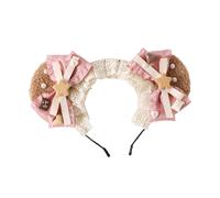 Tnxpumi Handmade Lolita Bear Ear Headband Bowknot Hair Kawaii Lolita Prop Headwear Cute Hairpin Female Headdress Hair Accessories (Pink)