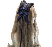 Tnxpumi Women Anime Faux Fur Fox Wolf Bear Cat Dog Ears Headband with Bells Lolita Hairband Headwear Headpiece Hair Clips (461-1black+navy)