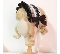 Tnxpumi Women Lolita Soft Girl Angel Sweet Headband Maid Bow Headdress Cosplay Headwear (black)