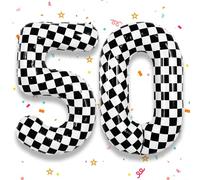 TNYKER Checkered Number 50 Balloon, Black and White 50th Birthday Balloons Foil Helium Checkered Flag Balloons, 40 Inch Racing 50 Balloon for Men 50th Racing Themed Birthday Party Decorations Supplies
