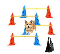 TNZMART Dog Agility Jumps Hurdles and Weave Poles Training Equipment Set Adjustable Dog Cones Obstacle Course for Backyard Portable Canine Exercise Kit with Carry Bag (Mix 4, 13 in)