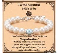 To A Beautiful Bride Bracelet from Mom to Daughter Adjustable Bead Imitation Pearl Bracelets for Women Bridal Shower Gifts for Bride White Pearl Bracelets Bridal Shower Gifts for Women