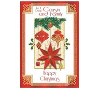 To A Dear Cousin And Family Baubles And Star Design Christmas Card