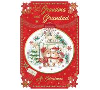 To A Dear Grandma And Grandad Teddies Snuggling Design Christmas Card