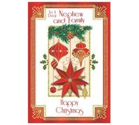 To A Dear Nephew And Family Baubles And Star Design Christmas Card