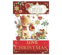 To A Dear Sister In Law Teddy Pouring Frosting On Cake Design Christmas Card