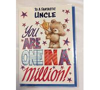 To A Fantastic Uncle You Are One In A Million! Birthday Card Teddy/Gold Cup/Multi Words/Stars Foil Detail(NC-VA136)