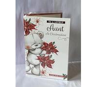 To A Lovely Aunt At Christmastime Christmas Card Grey Teddy/Red Flowers(PH46358A)