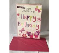 To A Lovely Great-Granddaughter Happy Birthday Card White-Pink/Purple/Green Words/Butterflies/Flowers Glitter/Foil Detail(NC-VA151A)