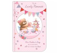 To a Lovely Nannie Mother's Day Card, Pink Bear with Tea Party Design, 23x15cm