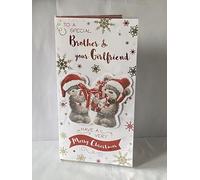 To A Special Brother & Your Girlfriend Have A Very Merry Christmas Card Teddies/Presents/Red+Gold Snowflakes 3D/Foil Detail(PRELUDE46219)
