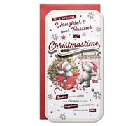 To A Special Daughter & Your Partner At Christmastime Christmas Card Teddies/Red Present/Red Words(PRELUDE46888)