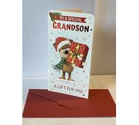 To A Special Grandson A Gift For You Christmas Money/Gift Card Wallet+Envelope Christmas Card Cute Dog/Present Foil Detail (BGC-50192)