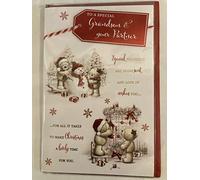 to A Special Grandson & Your Partner Christmas Card Teddies/Snowman/Fireplace/Red+Gold Words String/3D/Foil Detail (PRELUDE46258)
