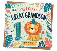 To a Special Great Grandson 1st Birthday Card - Cute Lion Jungle Design with Number 1 and Today Message