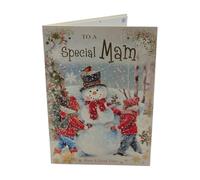 To a Special Mam Snowman Scene with Children Christmas Card