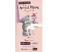 To a Special Mum on Mother's Day Card, Cute Design with Teddy Bear and Pink Ribbon