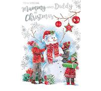 To A Special Mummy & Daddy Children Snowman Design Christmas Card Lovely Verse