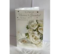 To A Special Nanna & Grandad On Your Anniversary Wedding Anniversary Card White Roses/Gold Wedding Rings Foil Detail(NC-VA106A)