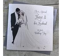 White Cotton Cards To a Special Niece & her Husband on your Wedding Day Card Bride & Groom Handmade, White / Cream, 16cm x 16cm