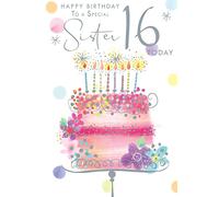 To A Special Sister 16 16th Today Cake & Candle Happy Birthday Card Lovely Verse