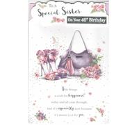 To A Special Sister On Your 40th Birthday Card Age 40 Forty Purple Bag/Shoes 3D/Glitter/Foil Detail(PRELUDE43009)