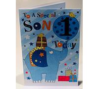 To A Special Son 1st 1 Today Elephant & Presents Design Happy Birthday Card