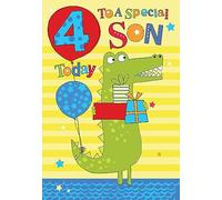 To A Special Son 4th 4 Today Crocodile & Presents Design Happy Birthday Card