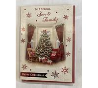 to A Special Son & Family Happy Christmas Card Christmas Tree/Window/Rocking Chair/Red Chair+Curtains Foil Detail (PH46329)