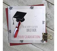 White Cotton Cards To A VERY CLEVER BROTHER ON YOUR GRADUATION, Handmade Graduation Card - Code G15-B, 16 x 16 cm