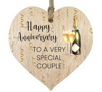 To a very special couple Hanging Wooden Heart Sign Plaque - Cute Anniversary Birthday Valentines Gifts for Girlfriend Wife Light Wood Hearts Sign, Rude Romantic I Love You Gifts for Her Him