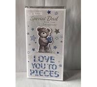 To A Very Special Dad From Your Daughter Love You To Pieces Father's Fathers Day Card Grey-Teddy/Blue+Silver Words/Stars(PRELUDE48130)