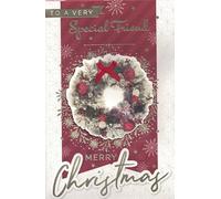 To a Very Special Friend Large Christmas Card - Luxury Wreath with Red Ribbon & Foil - 30 x 20 cm (A4 approx) - 8-Page Insert Verse - Merry Christmas Card with Envelope