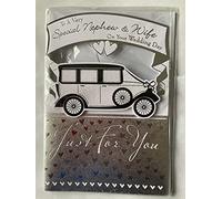 to A Very Special Nephew & Wife On Your Wedding Day Just for You Wedding Day Card White/Silver/Black Vintage Wedding Car 3D/Glitter/Foil Detail(PRELUDE35805)
