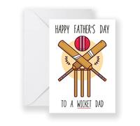 To A Wicket Dad A5 Card - Novelty Joke Funny Father's Day Father Daddy Saying Greetings Family Cricket Bat Bowler Six Crease Blank Personalised Message (Blank Message)