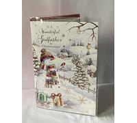 To A Wonderful Godfather At Christmastime Christmas Card Snowman/Robin/Winter Village(PH42832A)